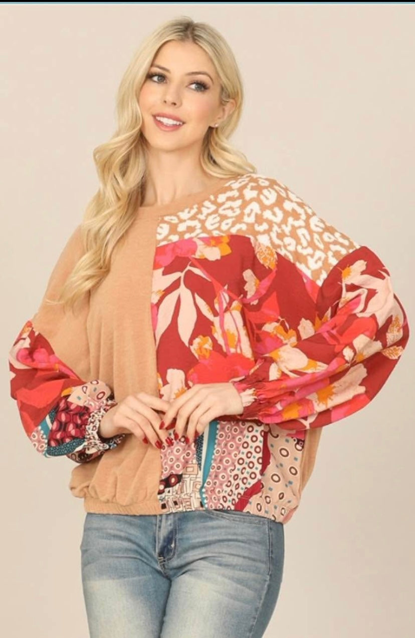 Camel Multi Print Top
