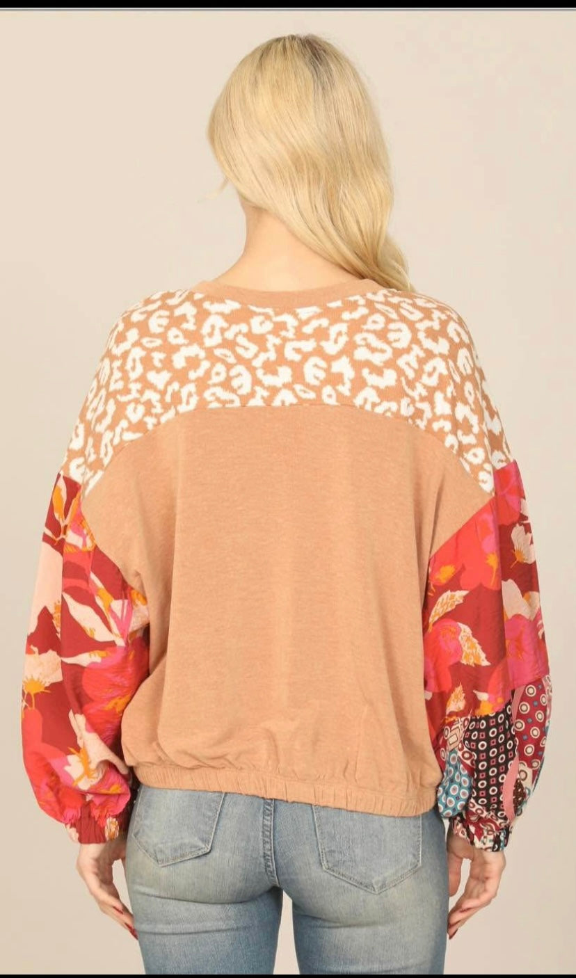 Camel Multi Print Top